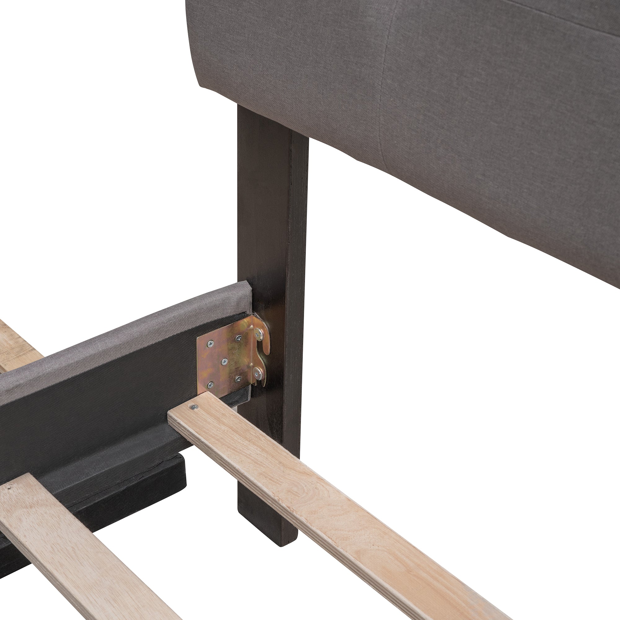 Lit plateforme rembourré avec 2 tiroirs et 1 lit gigogne simple XL en tissu lin, taille Queen - Gris clair