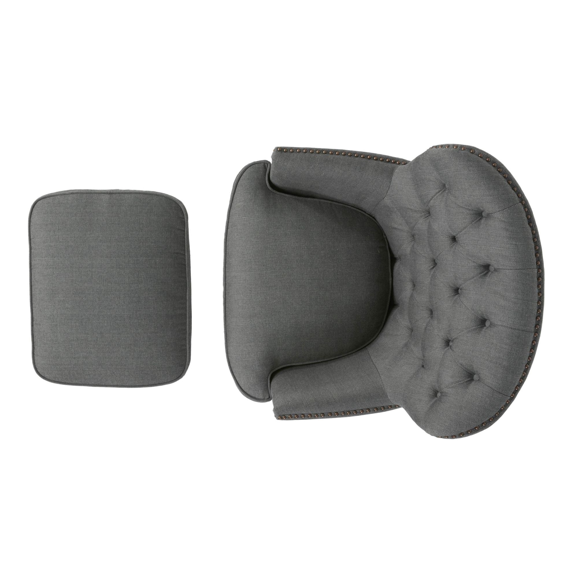 Ensemble de fauteuil club et ottoman en tissu gris moderne, fauteuil rembourré élégant, associé à un style ottoman