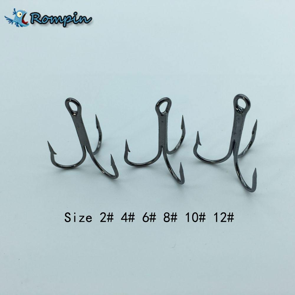 Rompin 20pc/lot 2/4/6/8/10# Fishing Hook High Carbon Steel Treble Black