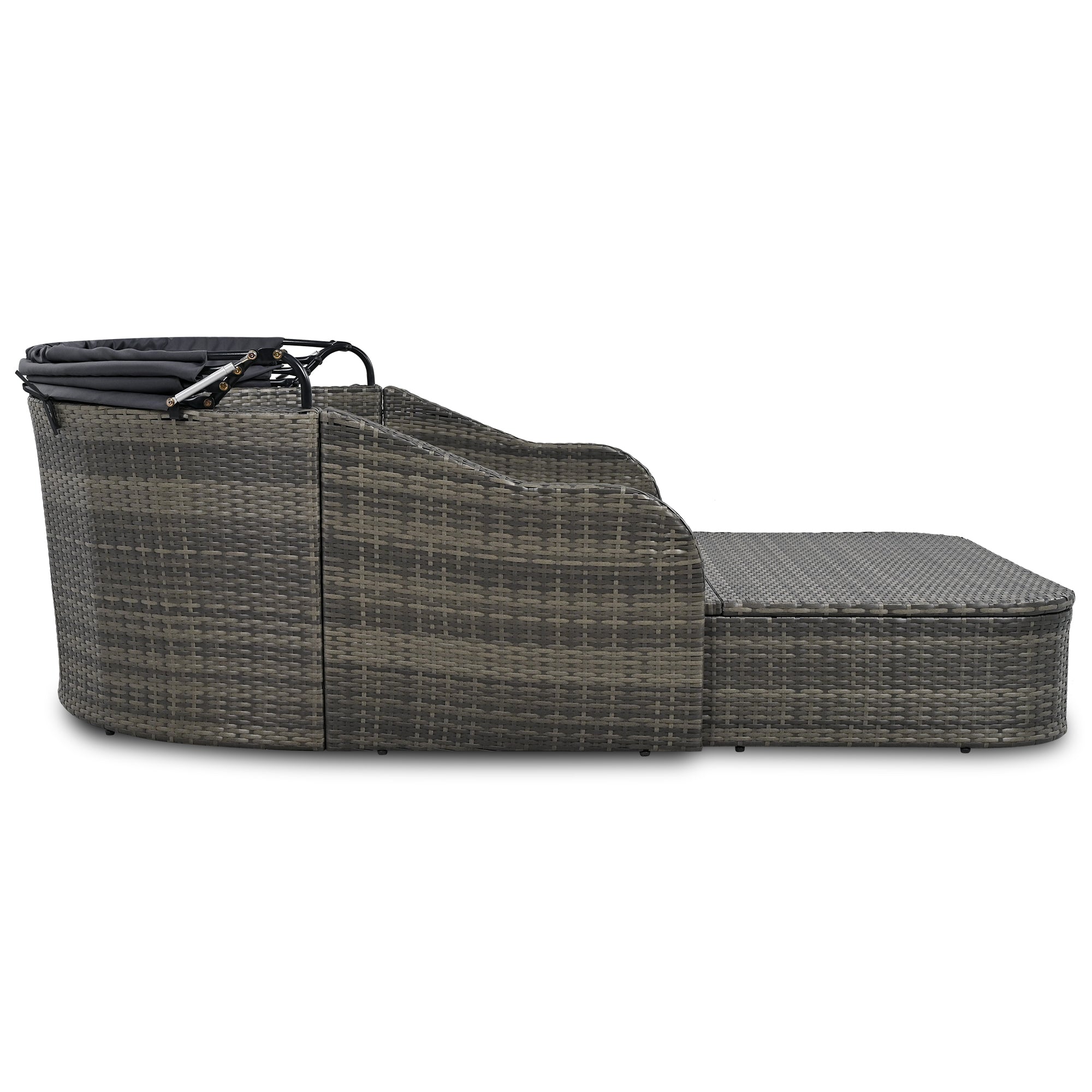 Chaise longue d'extérieur GO 79,9" avec auvent réglable, double salon, lit de repos en rotin synthétique, osier gris et coussin