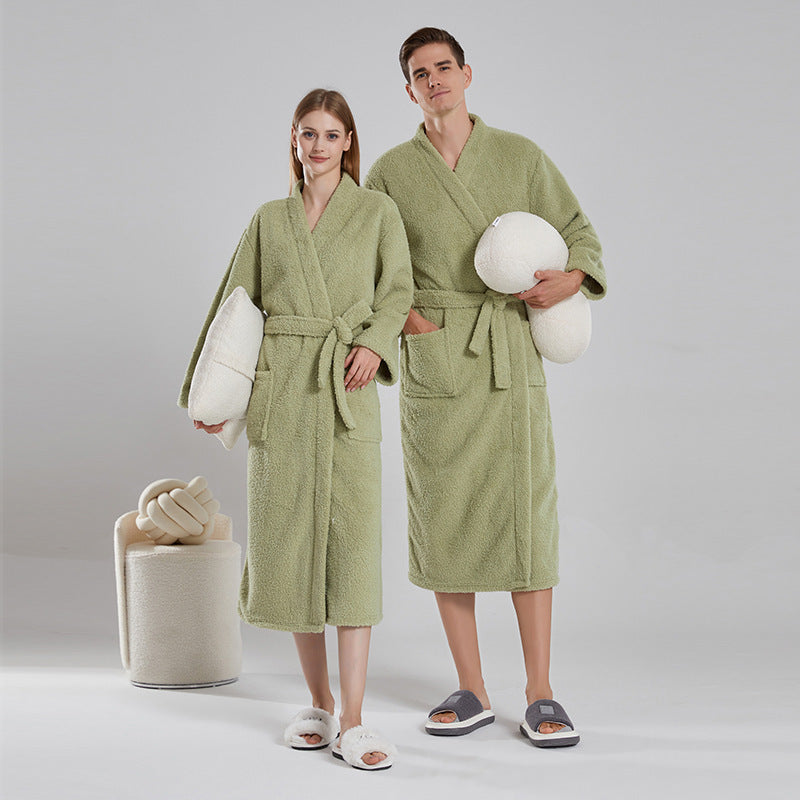Peignoir de bain en polaire corail à manches longues pour couple, automne et hiver, avec ajout de graisse et vêtements de nuit longs yukata grande taille