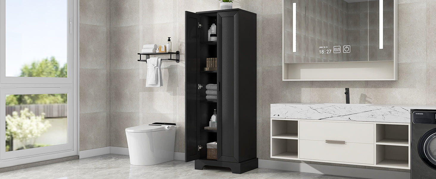 Meuble de rangement à deux portes pour salle de bain et bureau, étagère réglable, panneau MDF, noir