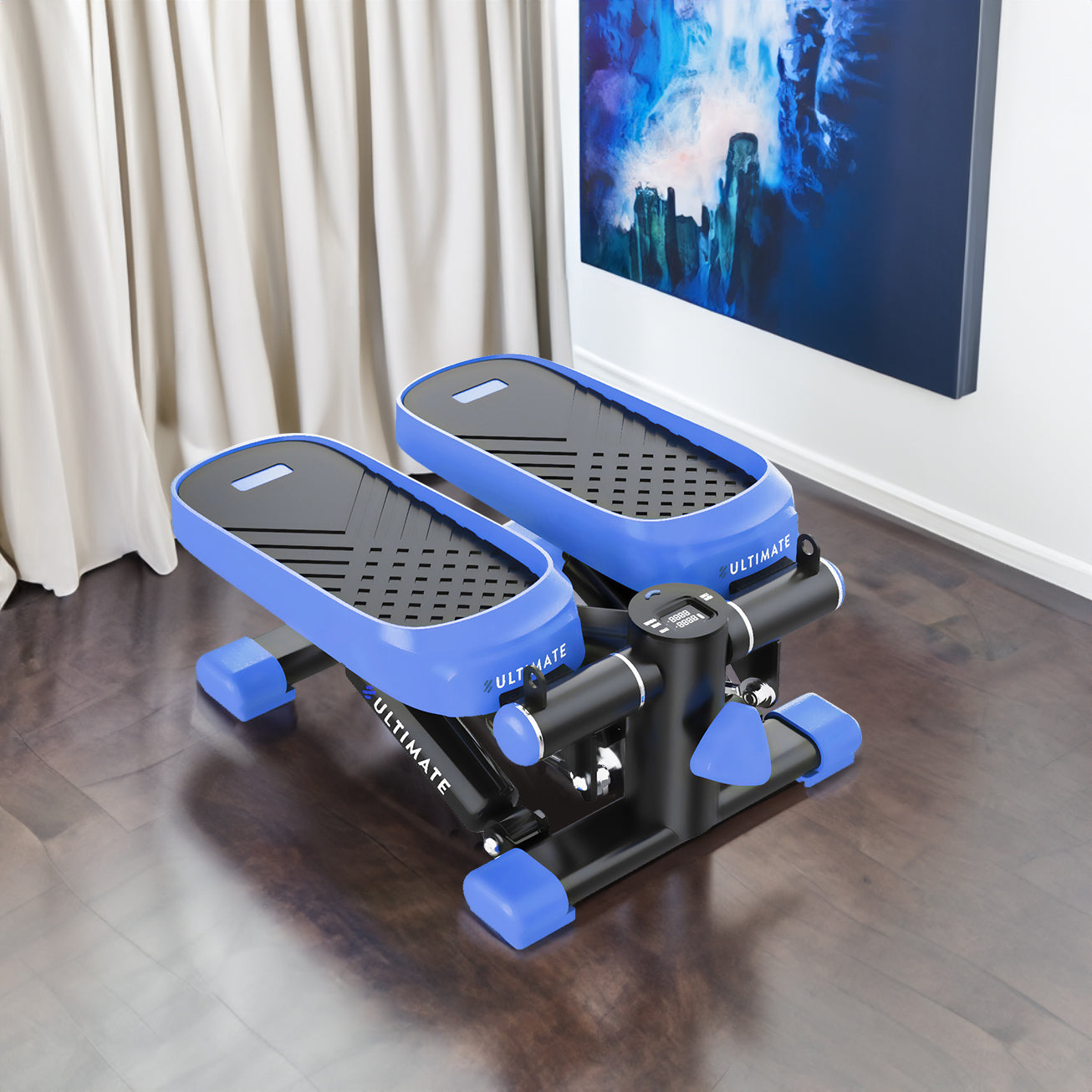 Home Office Exercise 330LBS Capacity Mini Stepper with Resistance Bands and LCD Monitor ,blue