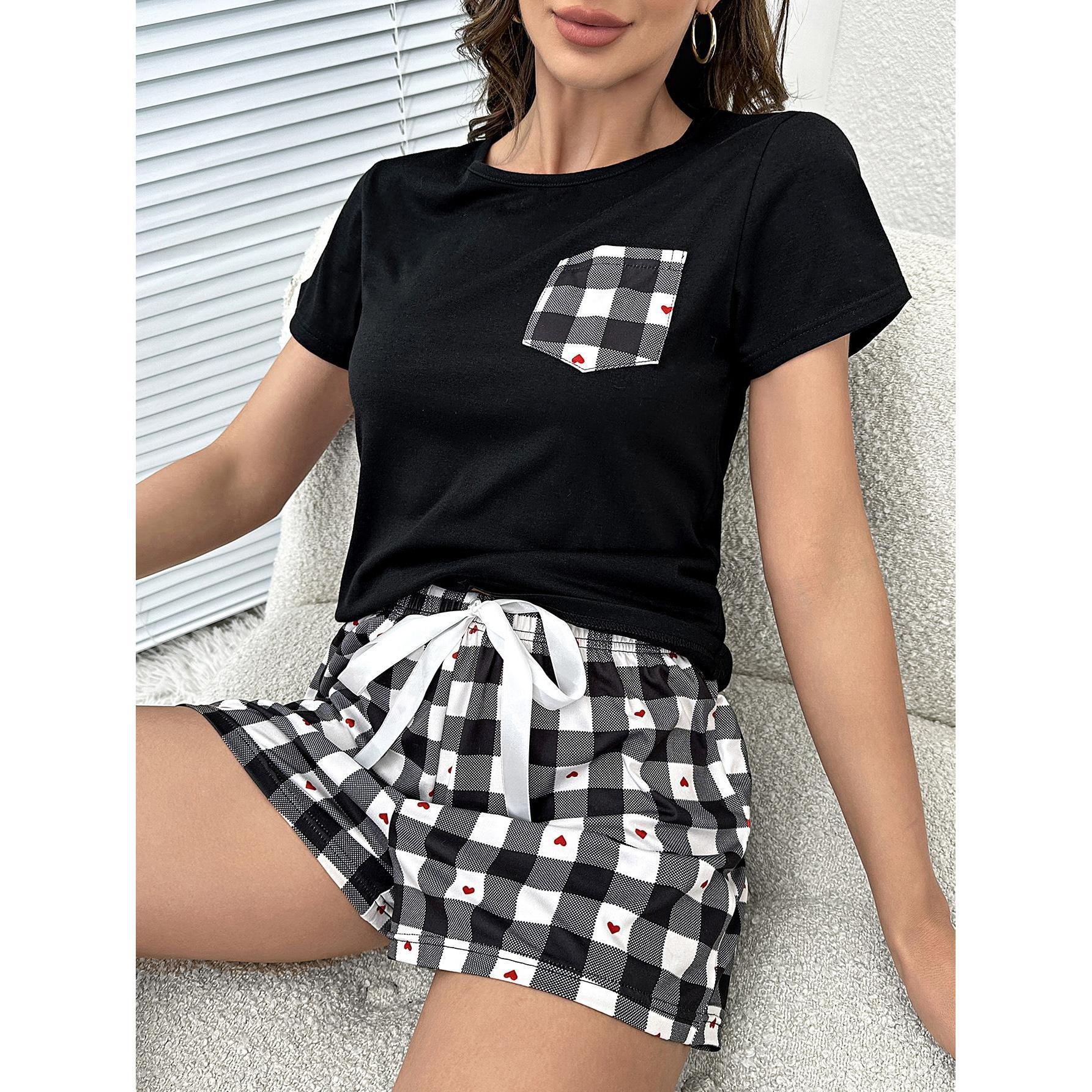 Ensemble de détente haut et short à carreaux en forme de cœur