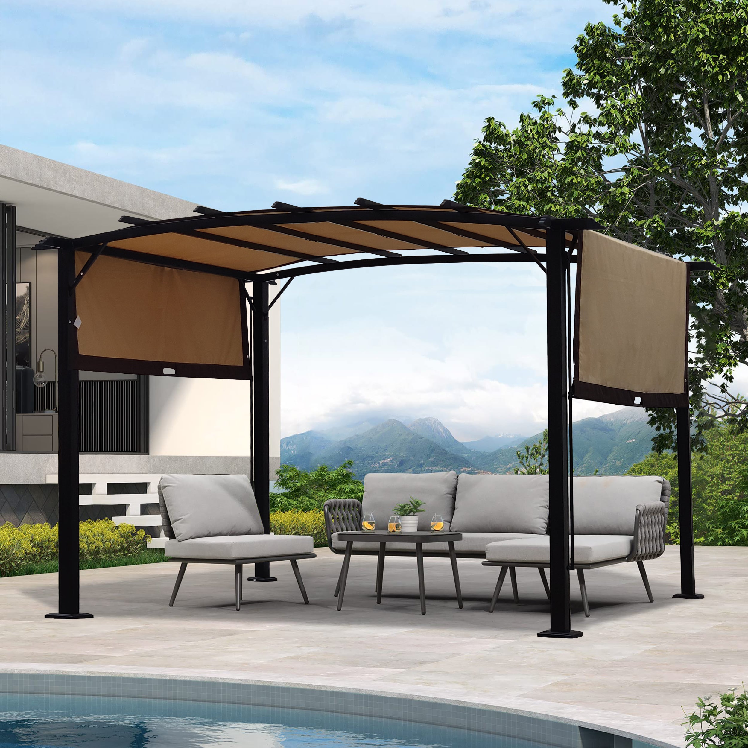 Pergola d'extérieur 12 x 9 pieds, tonnelle rétractable, structure en acier, pergola à raisins, abri solaire pour jardins