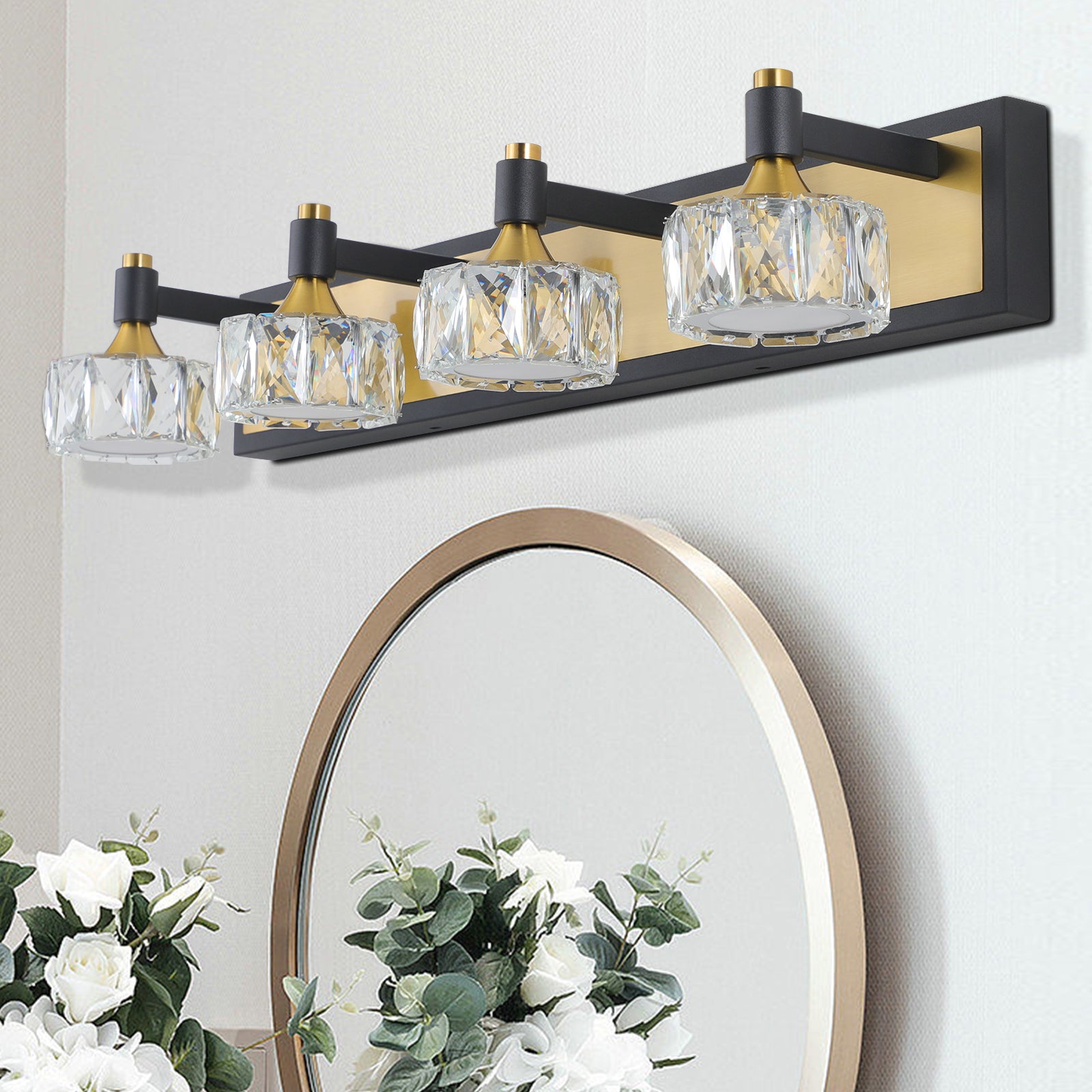 Applique murale de salle de bain moderne à 4 LED en cristal, luminaire suspendu au-dessus du miroir