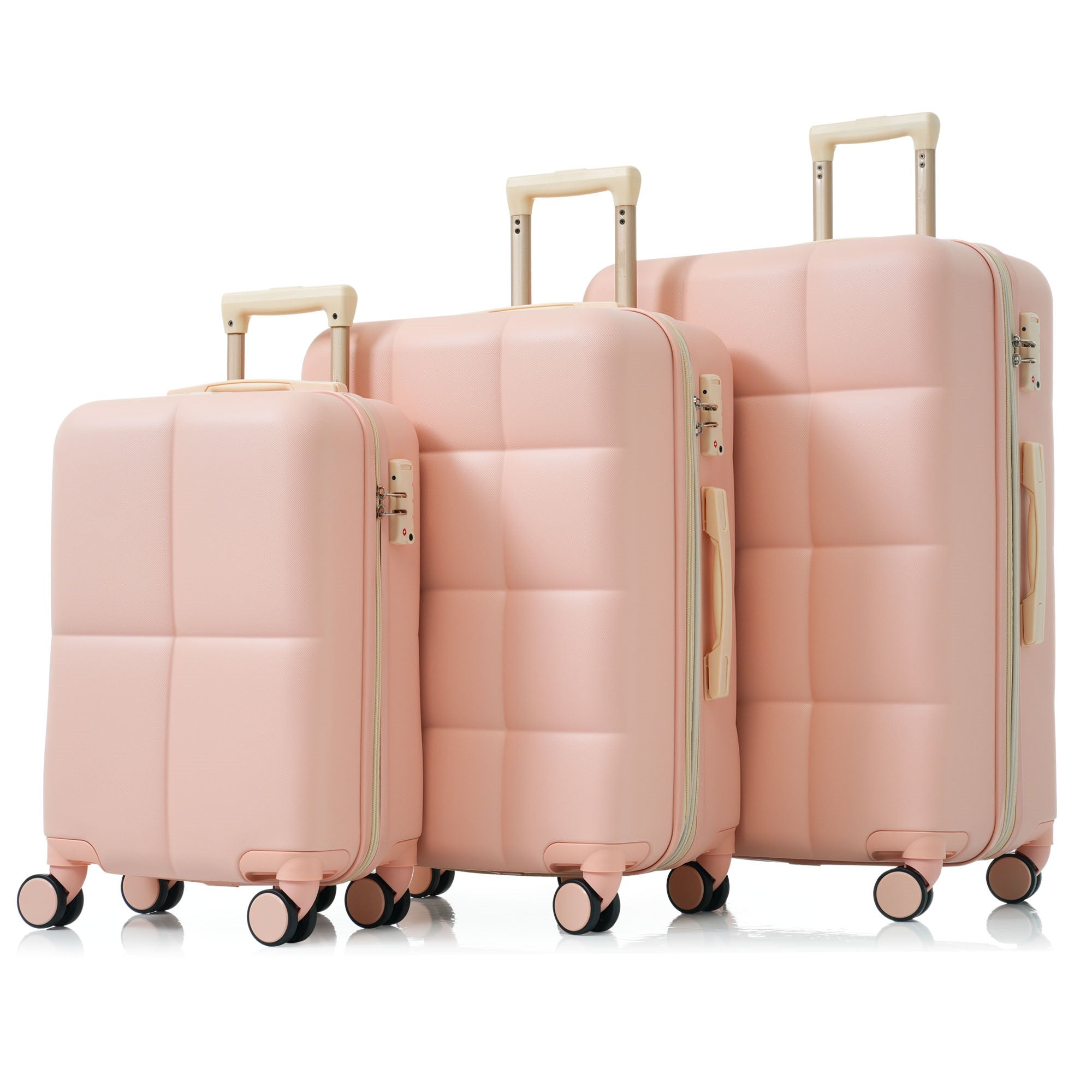 Ensemble de bagages 3 pièces, 20 pouces, valise rigide en ABS avec port USB et porte-gobelet, roue rotative, couleur rose