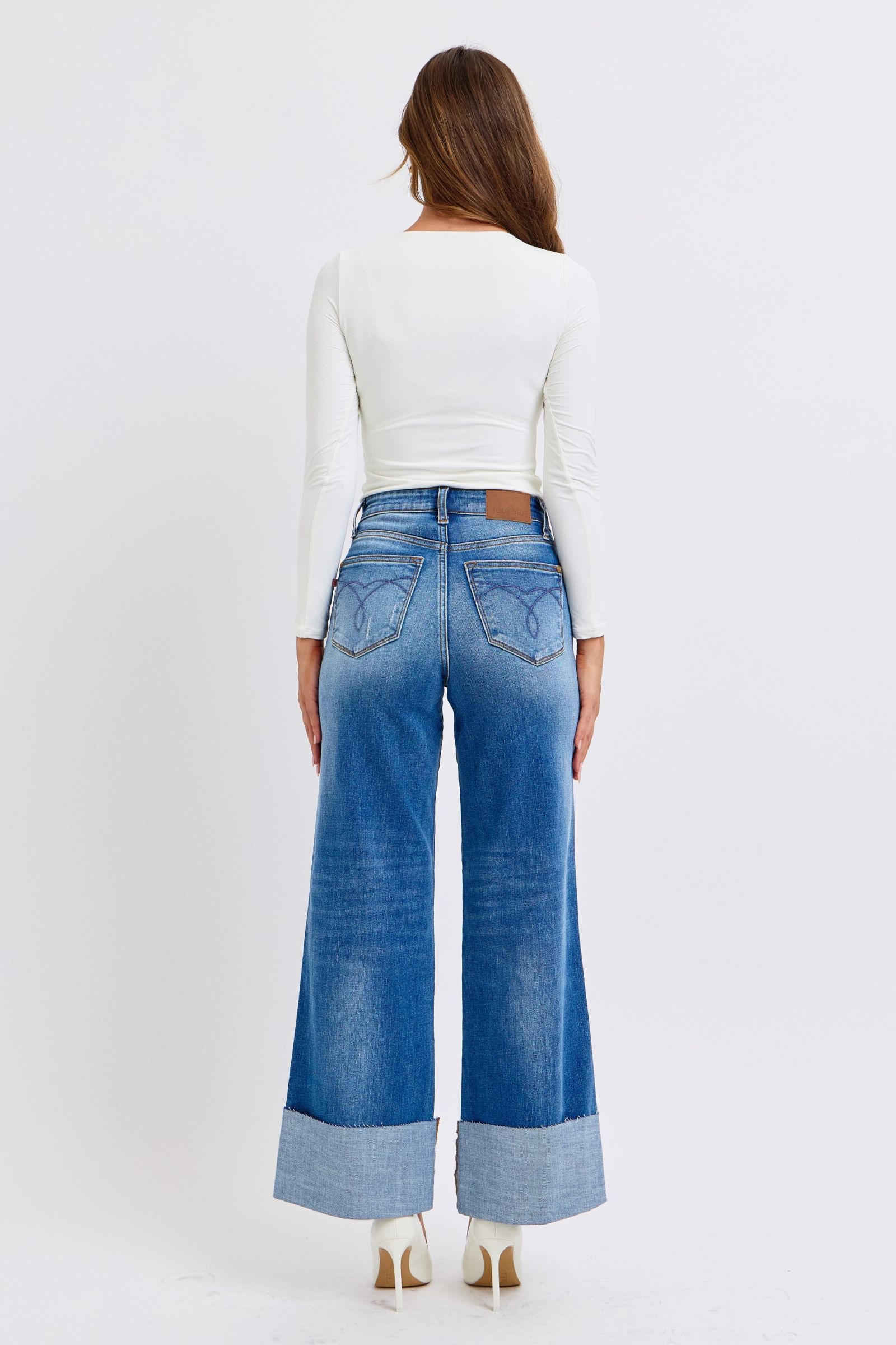 Jean large taille haute bleu vieilli Judy
