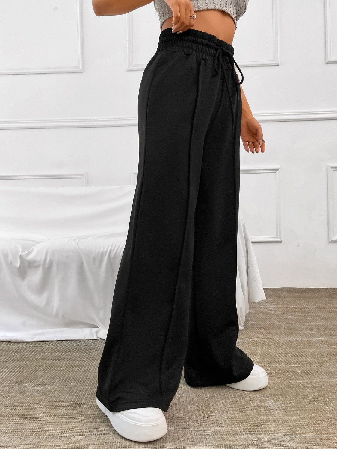 Pantalon large à taille élastique et cordon de serrage Honey