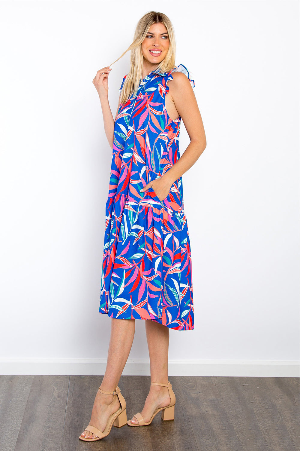 Robe mi-longue à volants et poches imprimées Be Stage