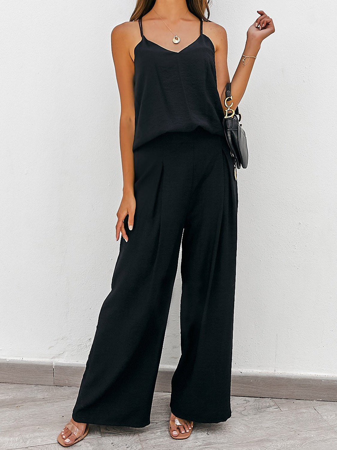 Ensemble caraco à bretelles spaghetti et pantalon large
