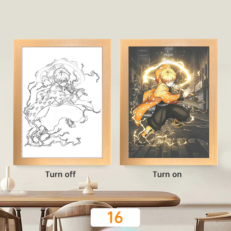 Lampe de lune à LED avec peinture lumineuse animée Kyojuro Rengoku Kimetsu Demon Slayer, cadre photo pour décoration murale de chambre, cadeaux Hoom Deco No Yaiba