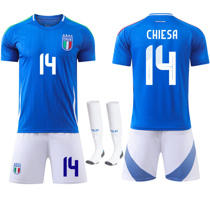 Maillot de football domicile Italie Coupe d'Europe n° 14 Chiesa 18 Barella équipe nationale