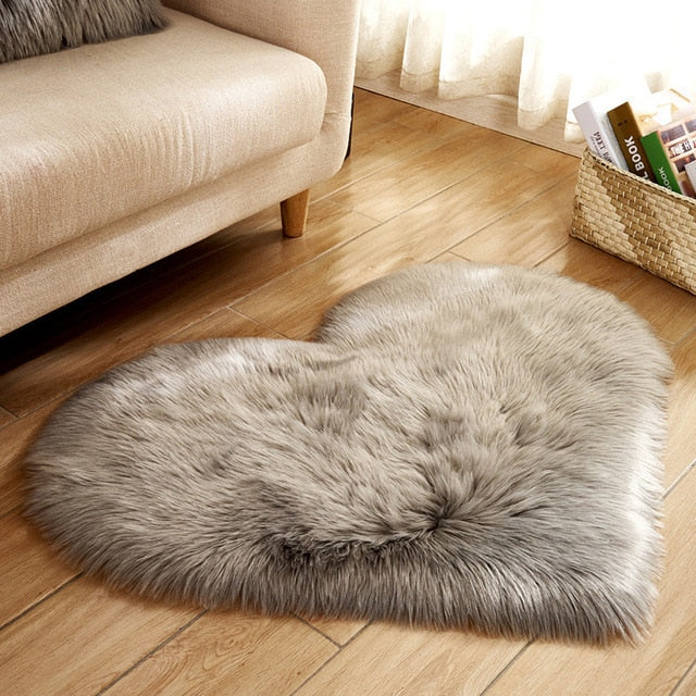 Tapis Love Heart en laine artificielle, tapis de sol en fausse fourrure, tapis de salon doux et moelleux, tapis de chambre à coucher