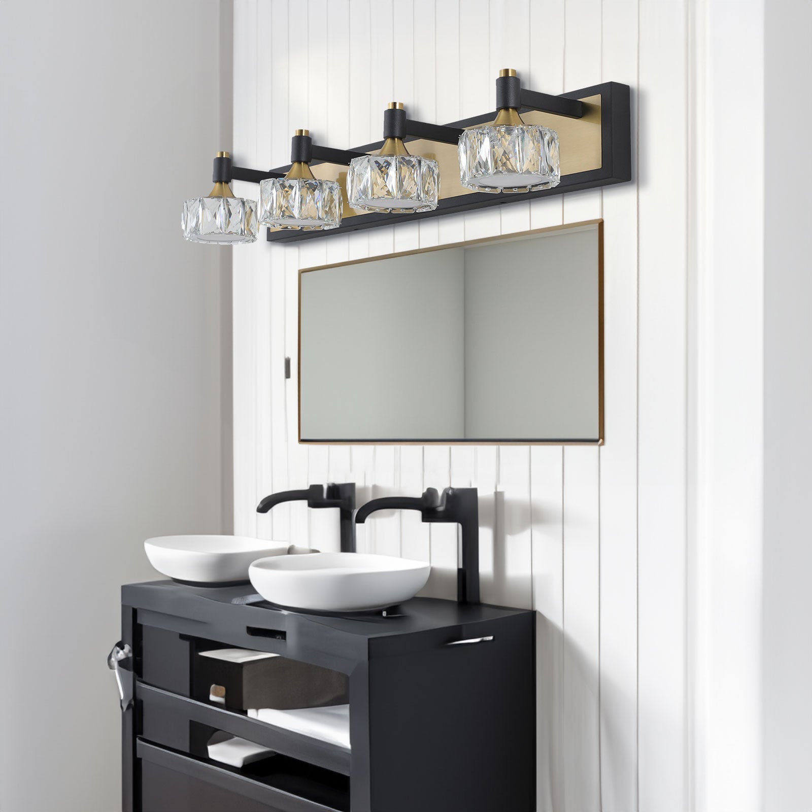 Applique murale de salle de bain moderne à 4 LED en cristal, luminaire suspendu au-dessus du miroir