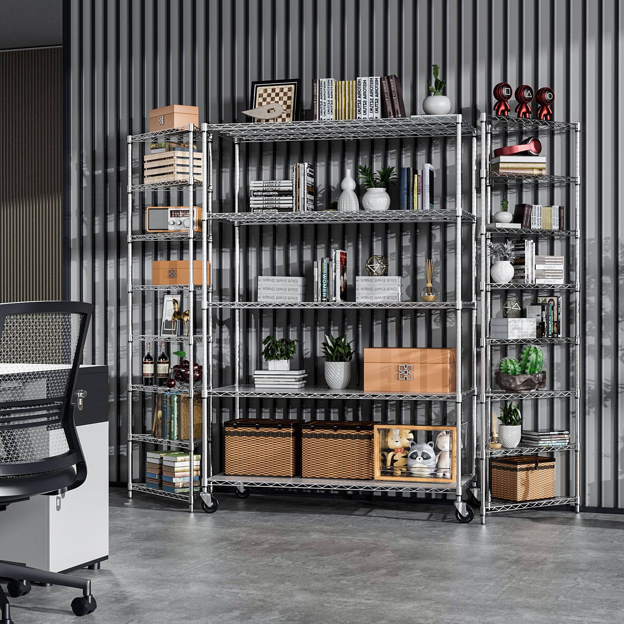 Étagère de rangement réglable robuste à 5 niveaux, capacité de 6 000 lb, en métal chromé