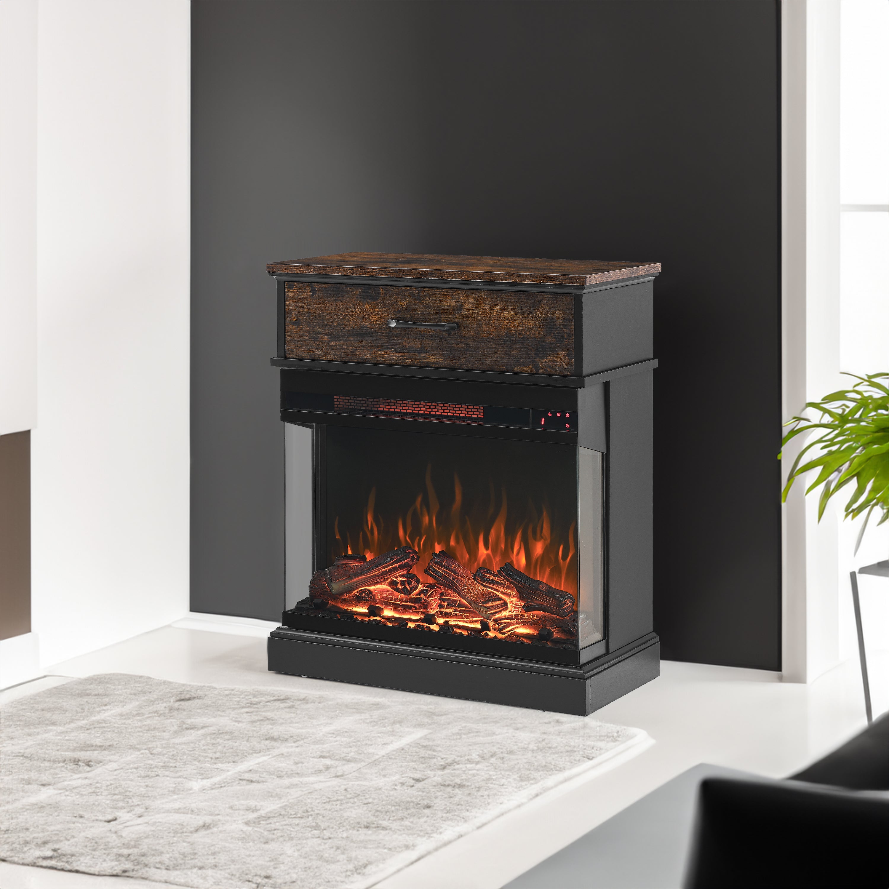 25 inch Stand Side Table with 3-Sided glass Electric Fireplace