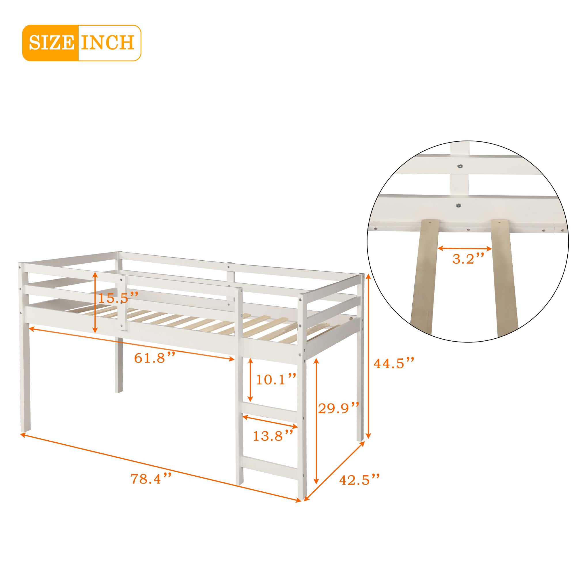 Lit mezzanine simple avec armoire et bureau roulant portable - Blanc (ANCIEN SKU : LP000113AAK)