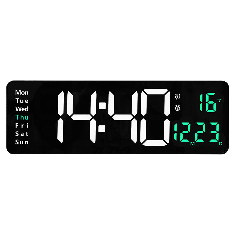 Horloge murale numérique à LED de 13/16 pouces, télécommande murale, affichage de la température, de la date et de la semaine, minuterie, double alarme