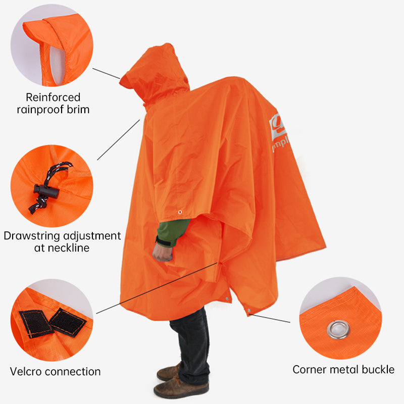 Poncho de pluie imperméable 3 en 1 pour l'extérieur : moto, camping, randonnée et voyage