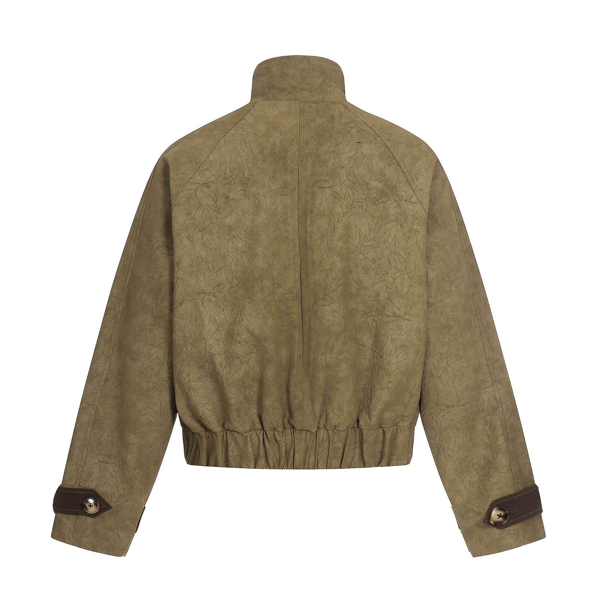 Casual Short Jacket with Snap Button Stand Collar and Unique Design