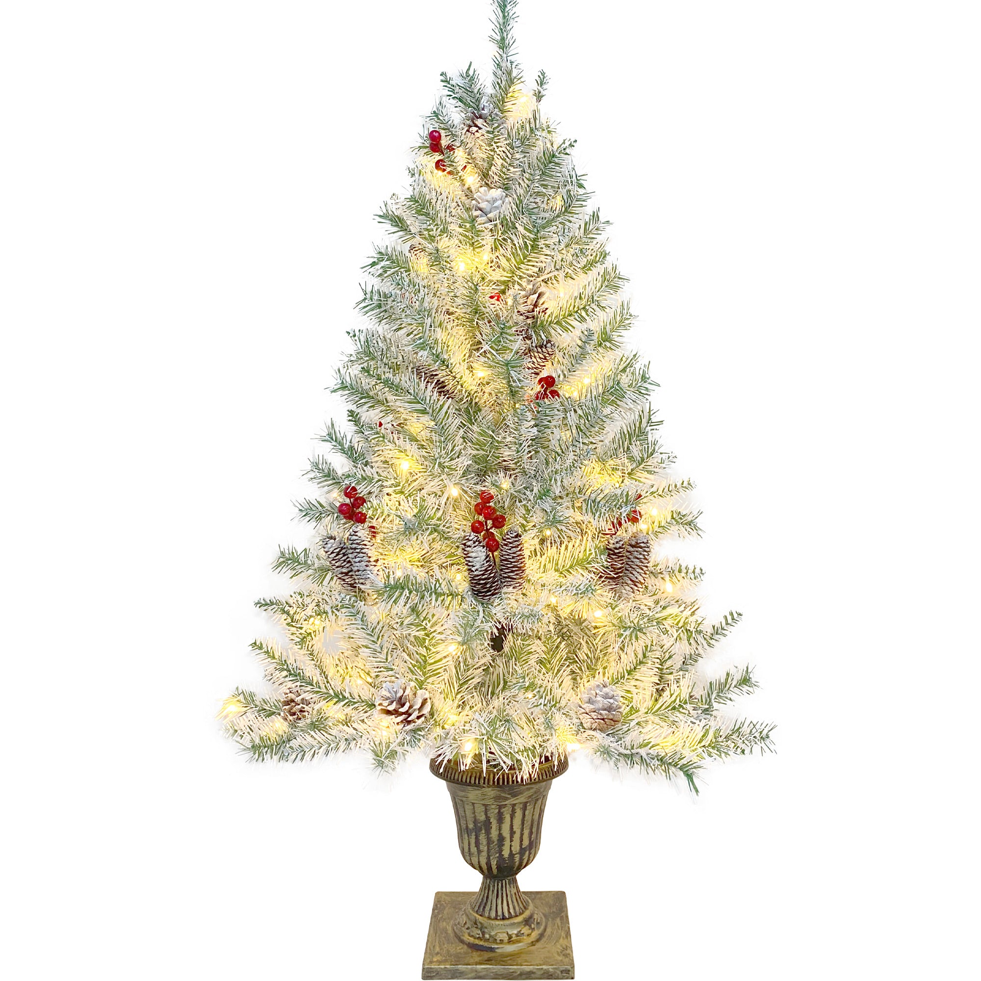 Sapin de Noël artificiel pré-éclairé, ensemble de 4 pièces, guirlande, couronne et ensemble de 2 arbres d'entrée de Noël