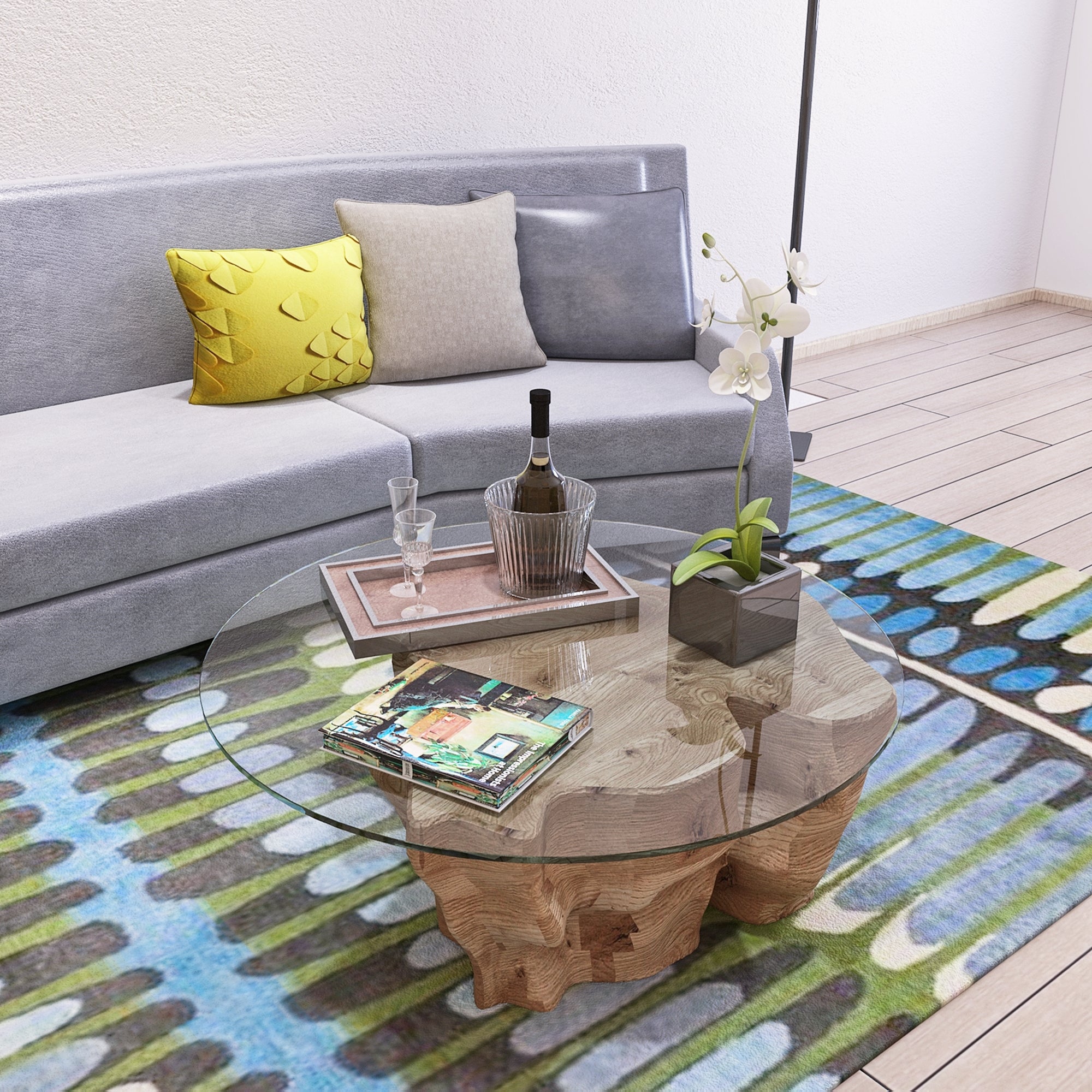 Plateau de table rond en verre trempé transparent de 91 cm (36 po) d'épaisseur, bord plat poli
