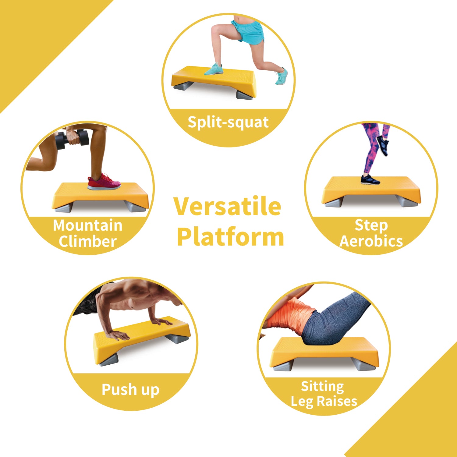 Plateforme d'aérobic réglable en hauteur, équipement de fitness, stepper, plateforme d'exercice, coussin de levage coulissant, jaune