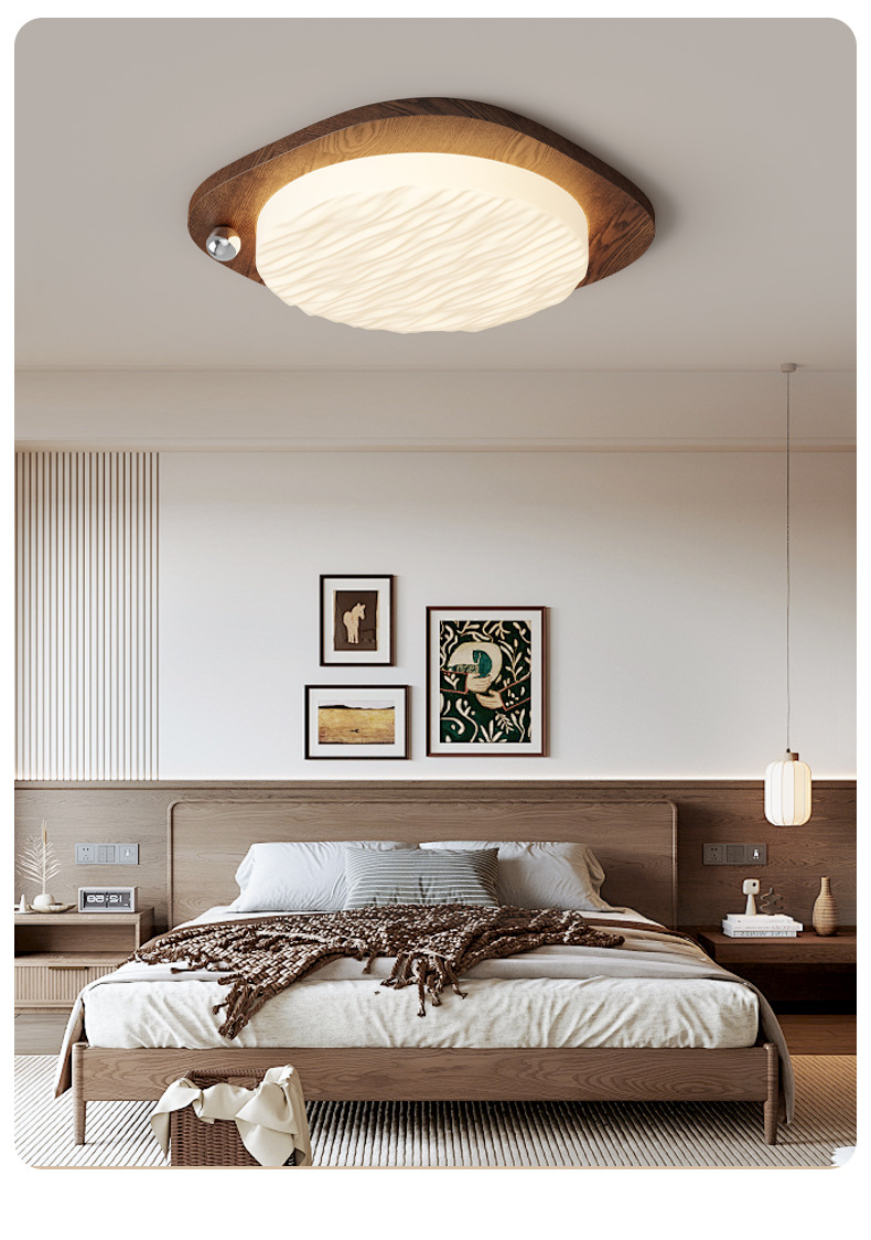 Bedroom lamp retro walnut wood grain full spectrum eye protection lamp ceiling lamp