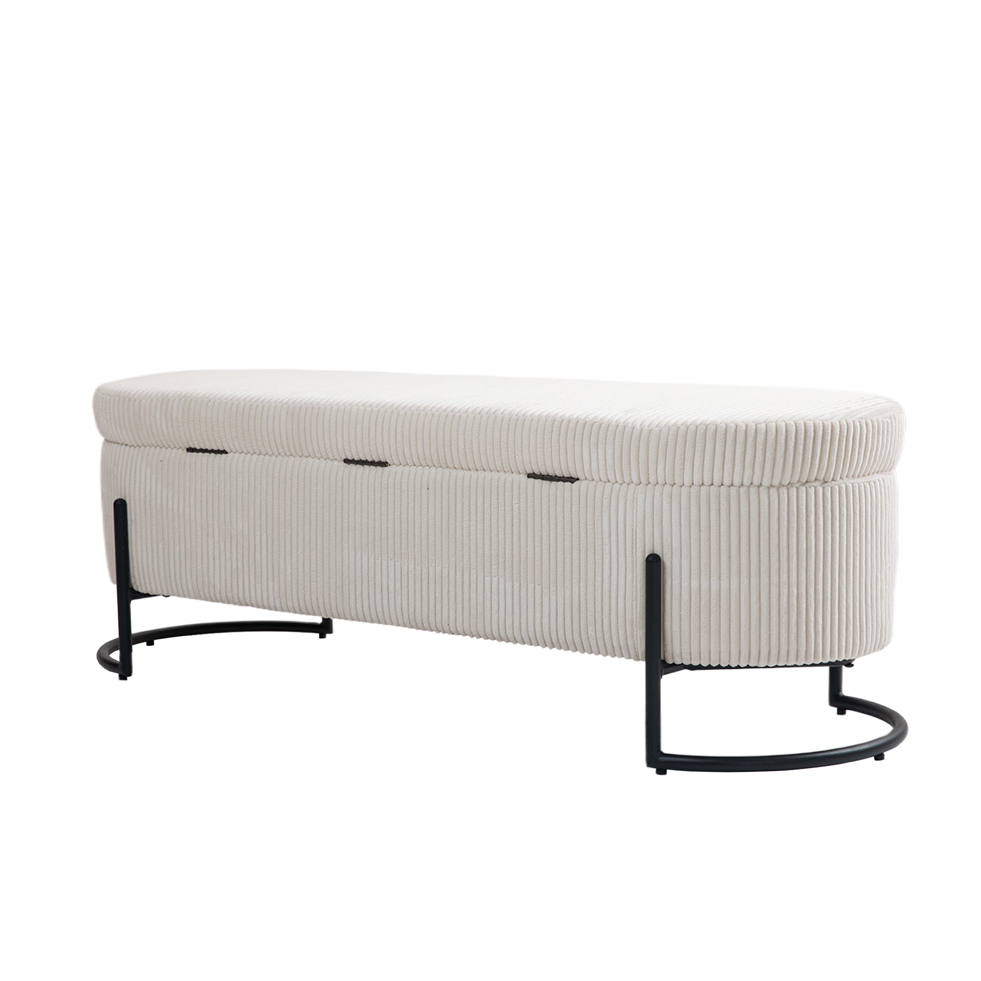 Chaise ottomane de rangement COOLMOR avec charnière de sécurité et coussin en tissu doux (beige)