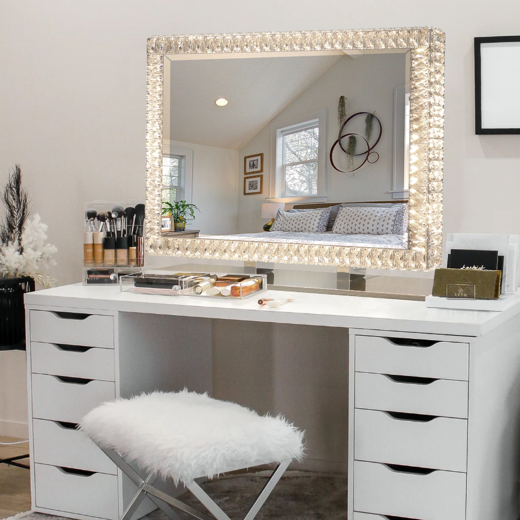 Miroir lumineux LED en cristal avec lumières à intensité variable