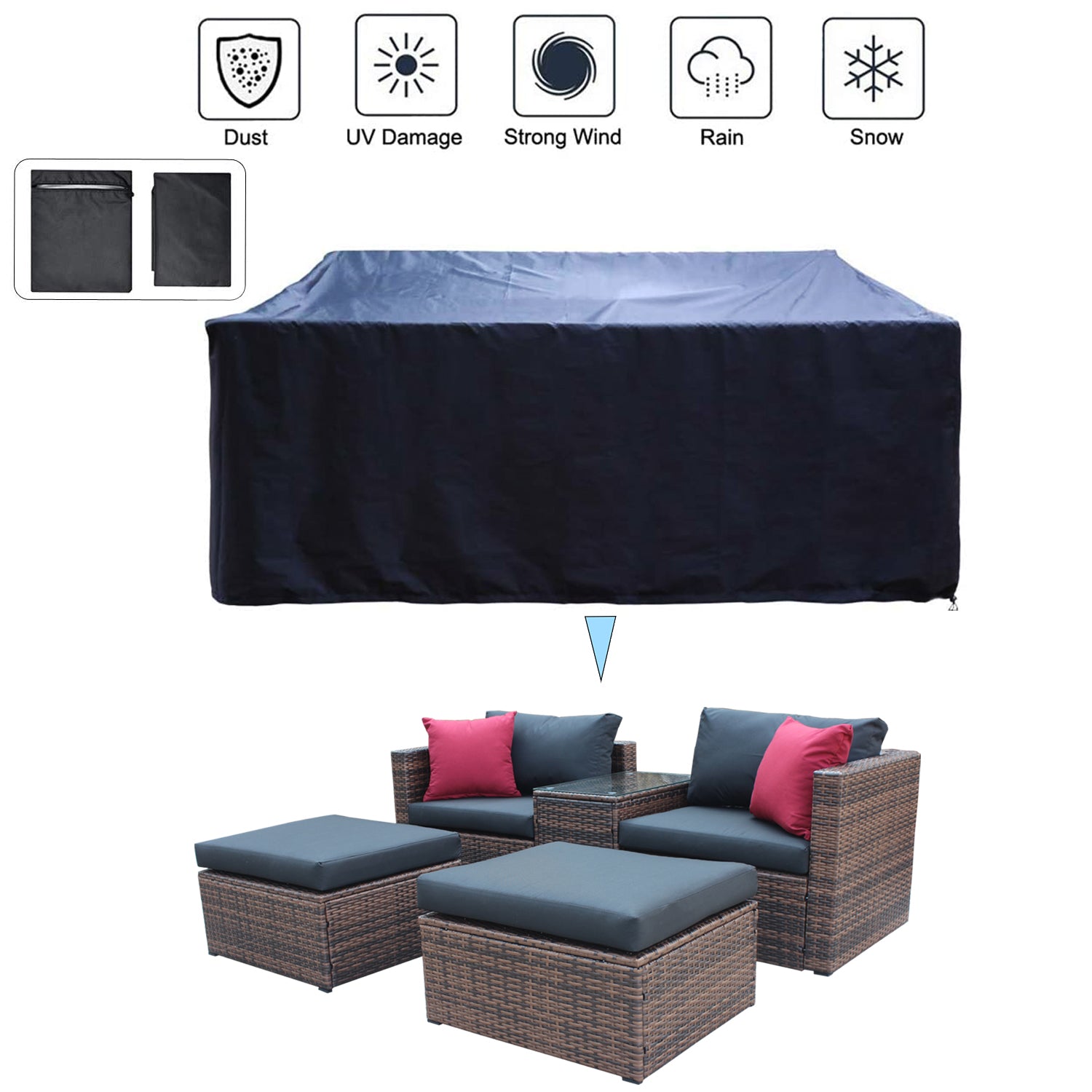 Ensemble de 5 canapés d'angle en osier marron pour jardin et terrasse