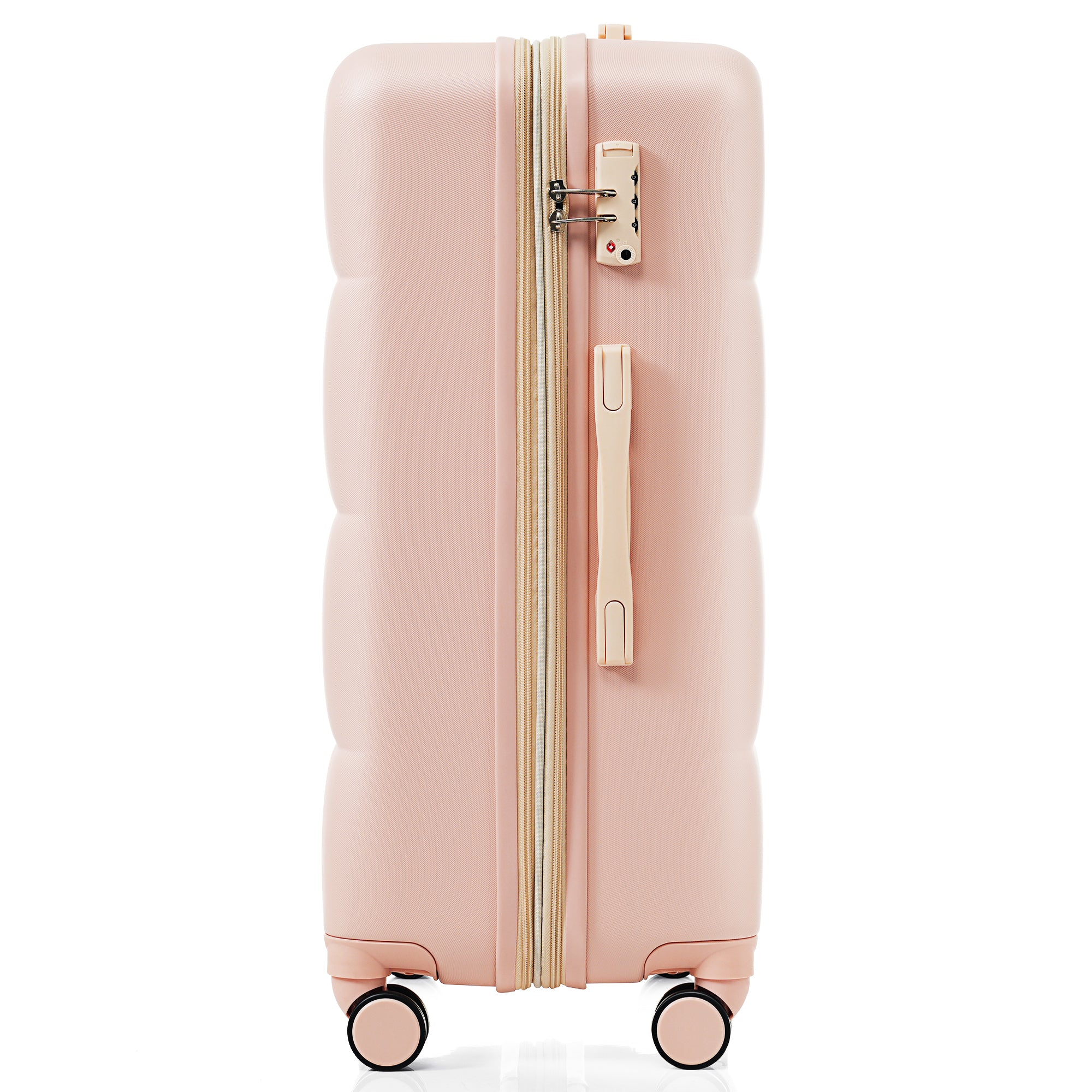 Ensemble de bagages 3 pièces, 20 pouces, valise rigide en ABS avec port USB et porte-gobelet, roue rotative, couleur rose