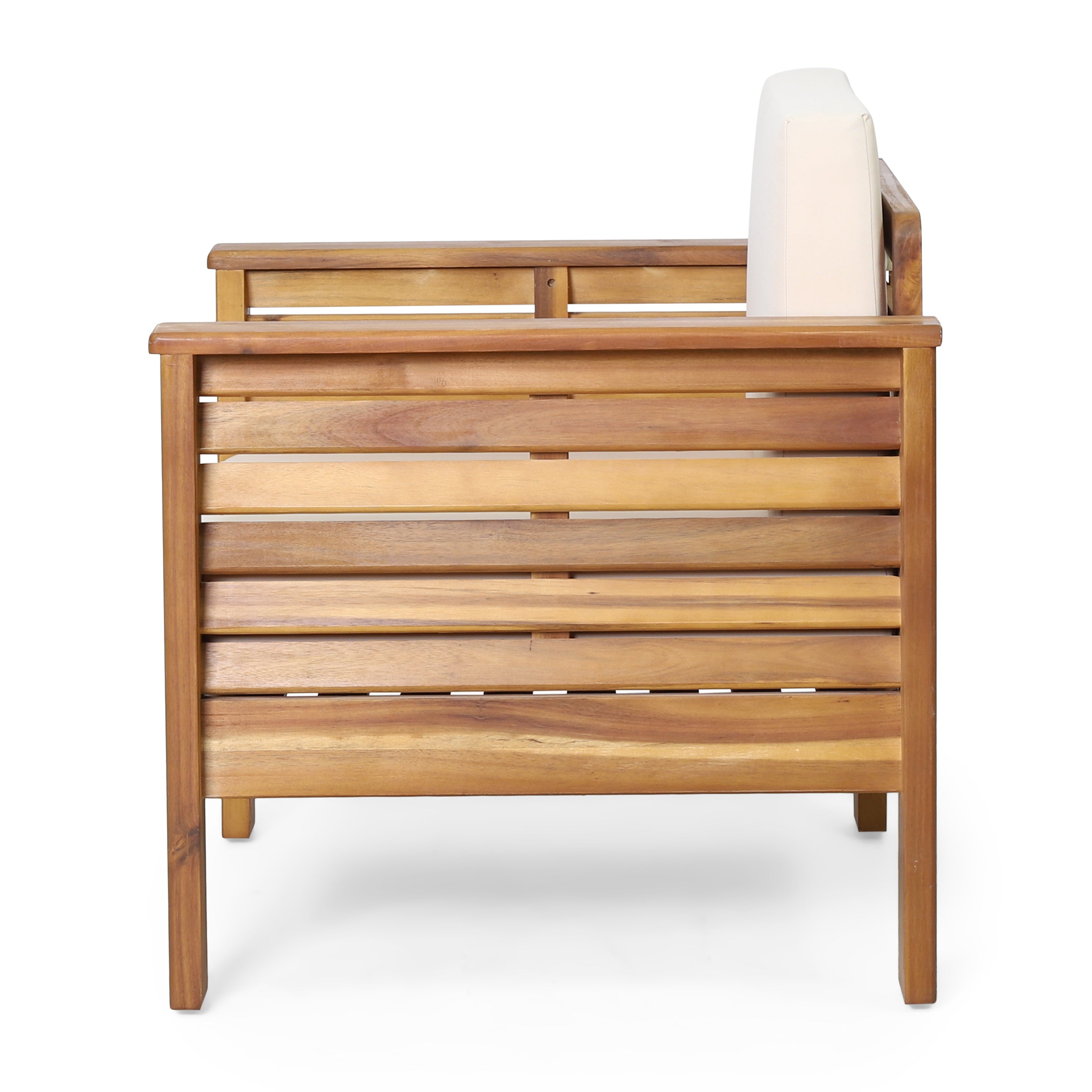 (Lot de 2) Chaises club d'extérieur en bois d'acacia avec coussins, teck + beige, 27,75"P x 32"L x 27,75"H
