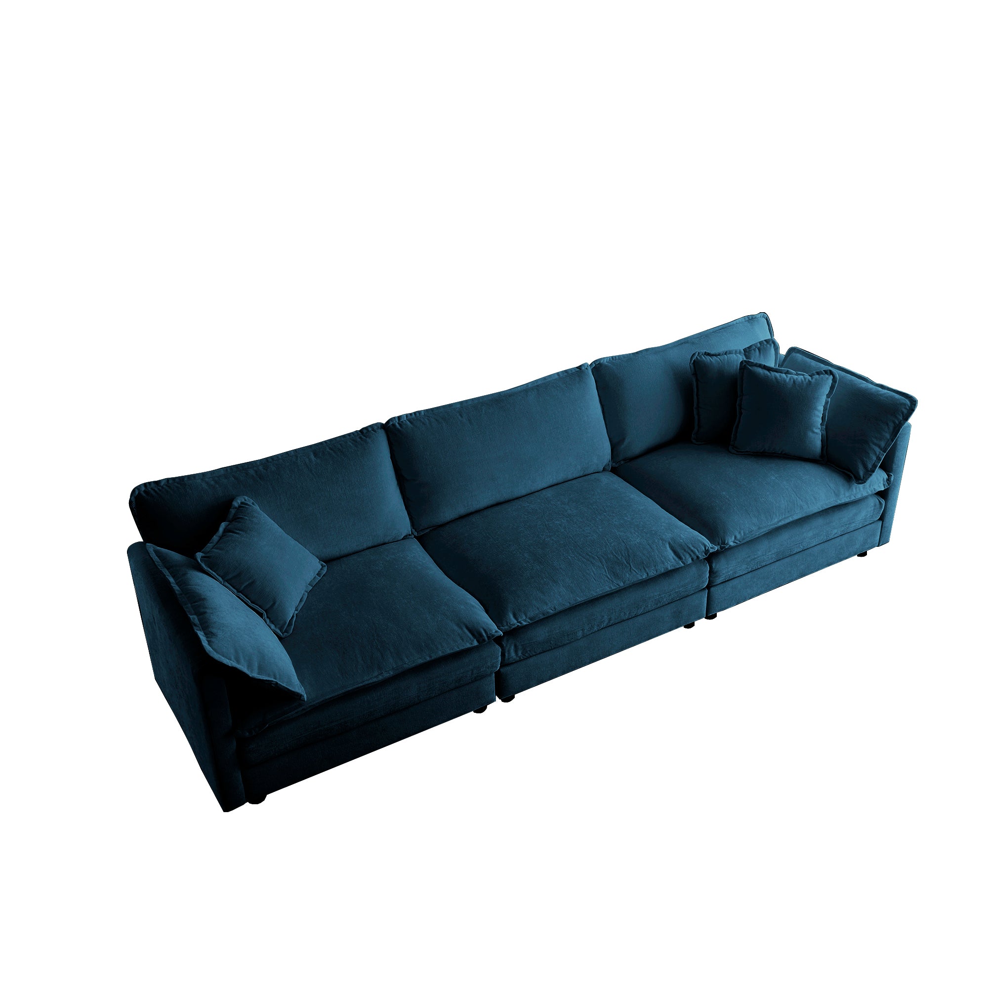 Canapé 3 places moderne du milieu du siècle avec 2 coussins d'accoudoir et 3 coussins décoratifs, canapé pour salon en chenille bleue