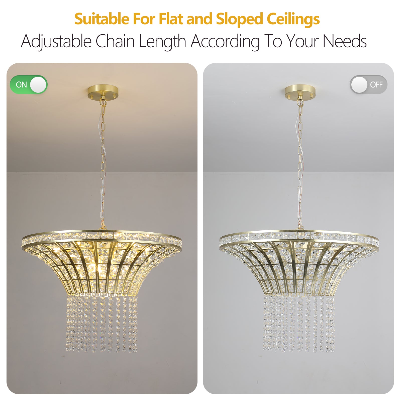 Lustre cascade en cristal à 8 lumières de 23,6 po de large