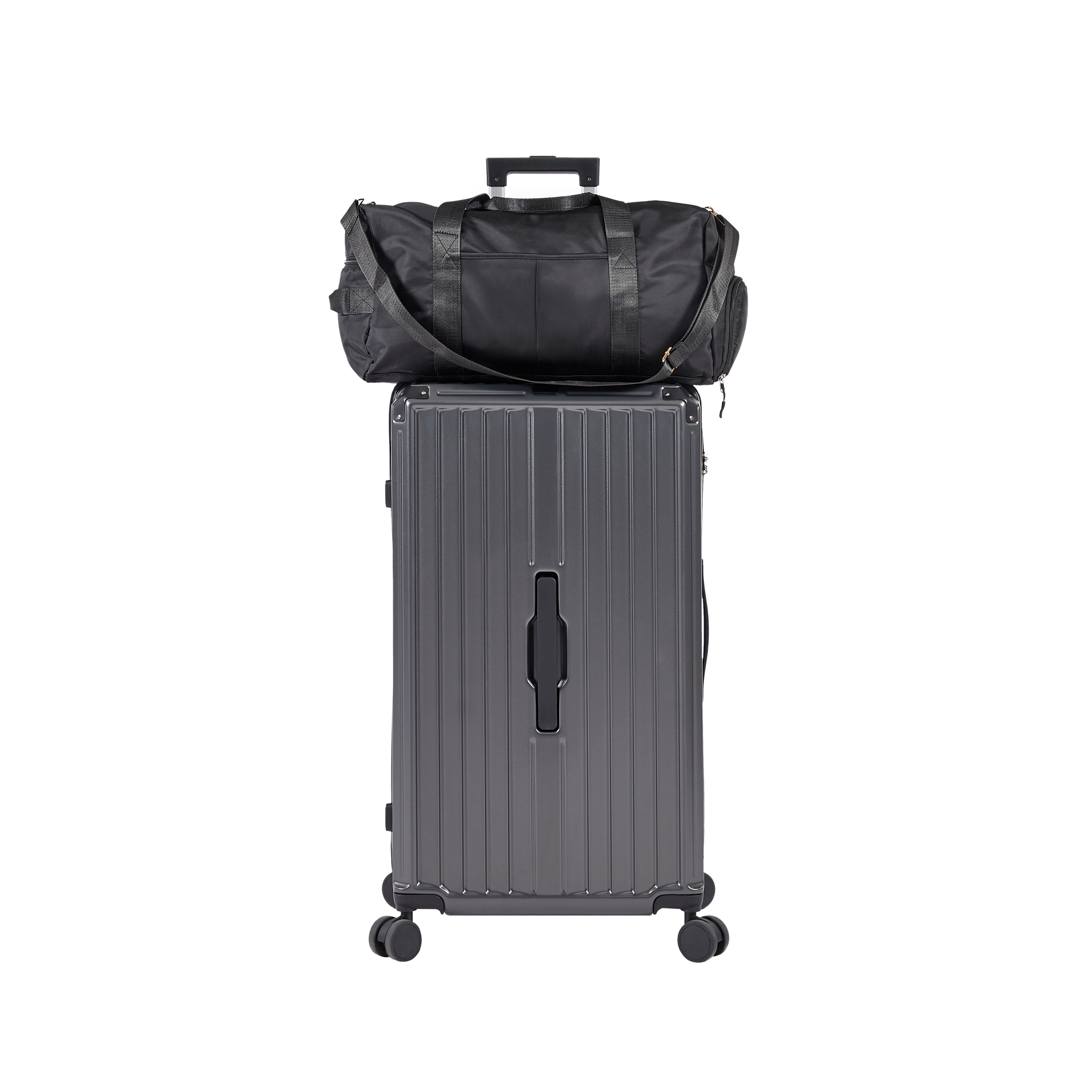 Ensemble de 4 valises (50, 61, 73, 74 cm, sac de voyage), valises légères et résistantes en PC et ABS avec porte-gobelet pliable, serrure TSA, gris