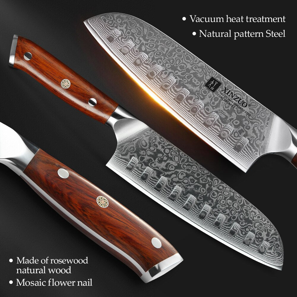XINZUO 1/4PC Ensemble de couteaux de cuisine vg10 Core Damas Steel Chef Santoku Utility Cleaver Knives Stainless Steel Trancher la viande Couverts