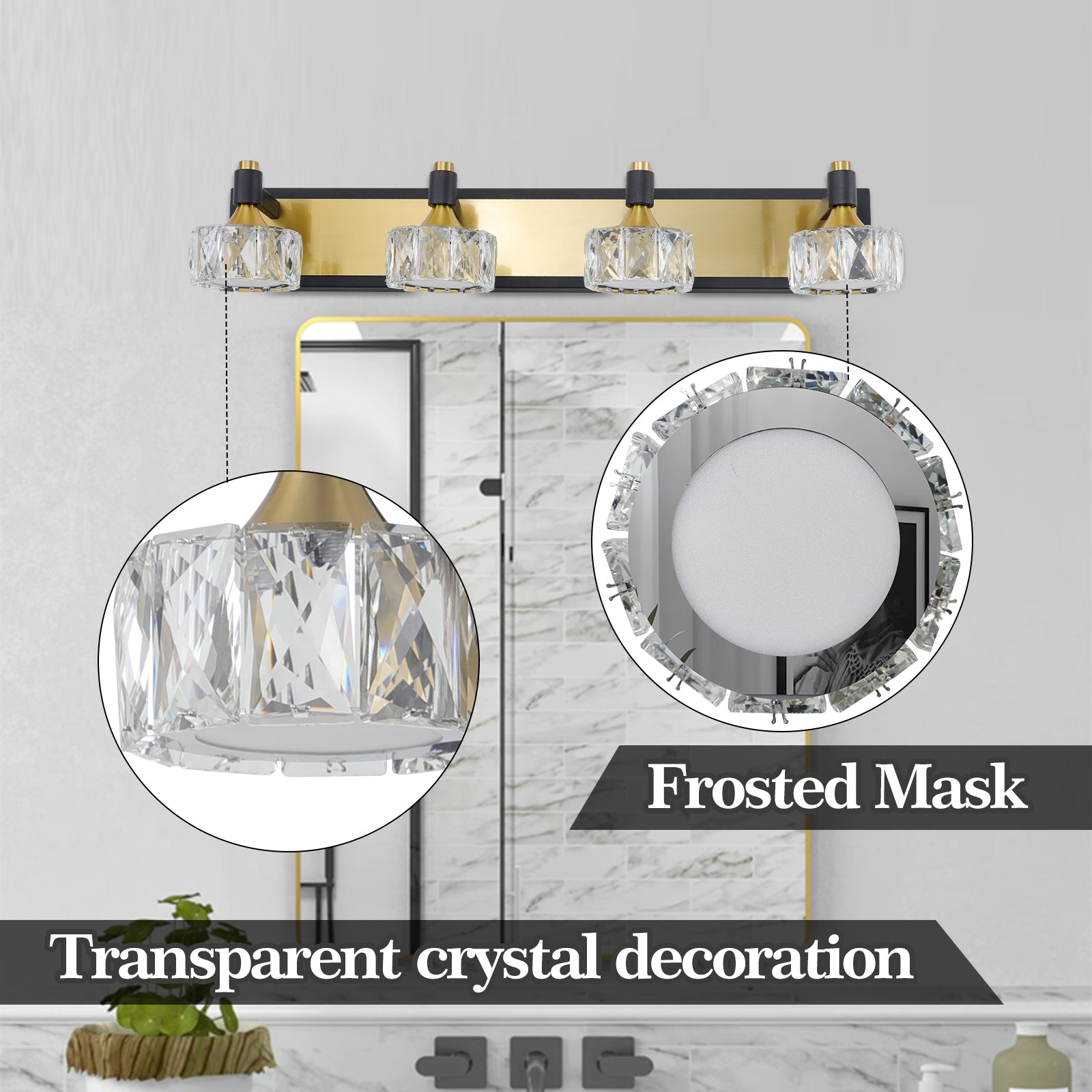 Applique murale de salle de bain moderne à 4 LED en cristal, luminaire suspendu au-dessus du miroir