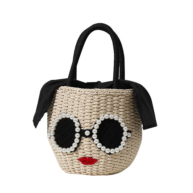 Sac à main en rotin tissé de mode japonaise, sac tissé en forme de seau d'eau de style japonais de dessin animé mignon