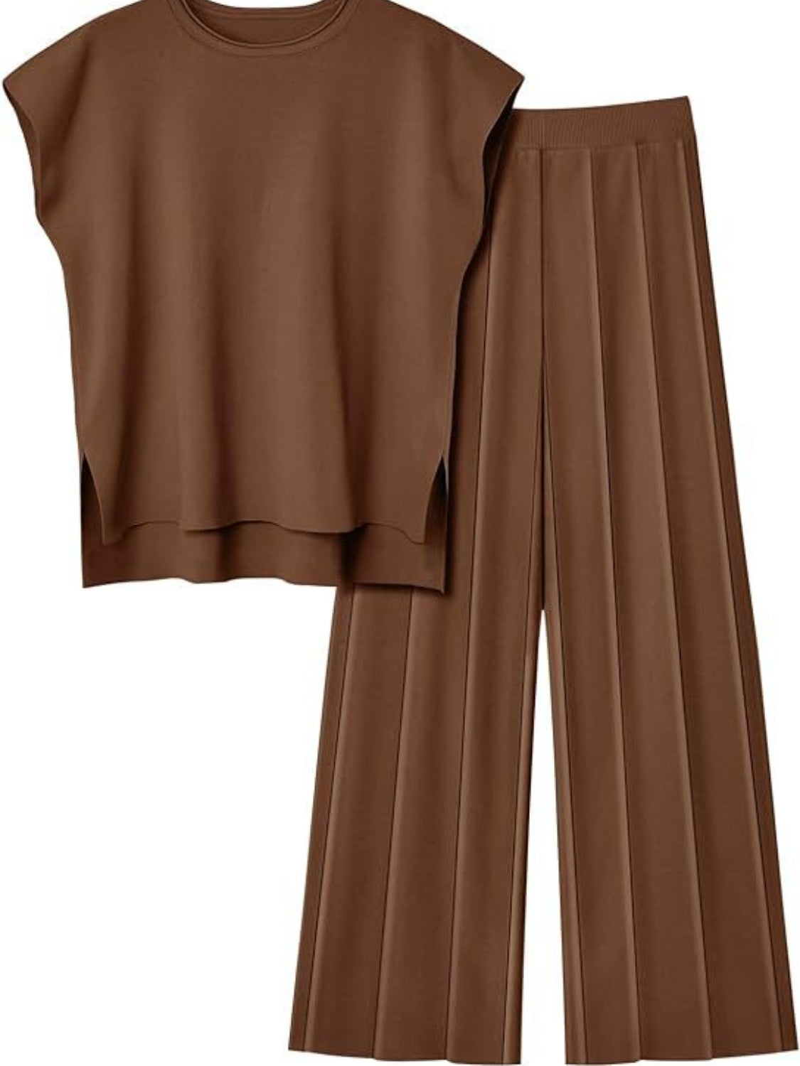 Ensemble en tricot haut à manches courtes et pantalon à col rond