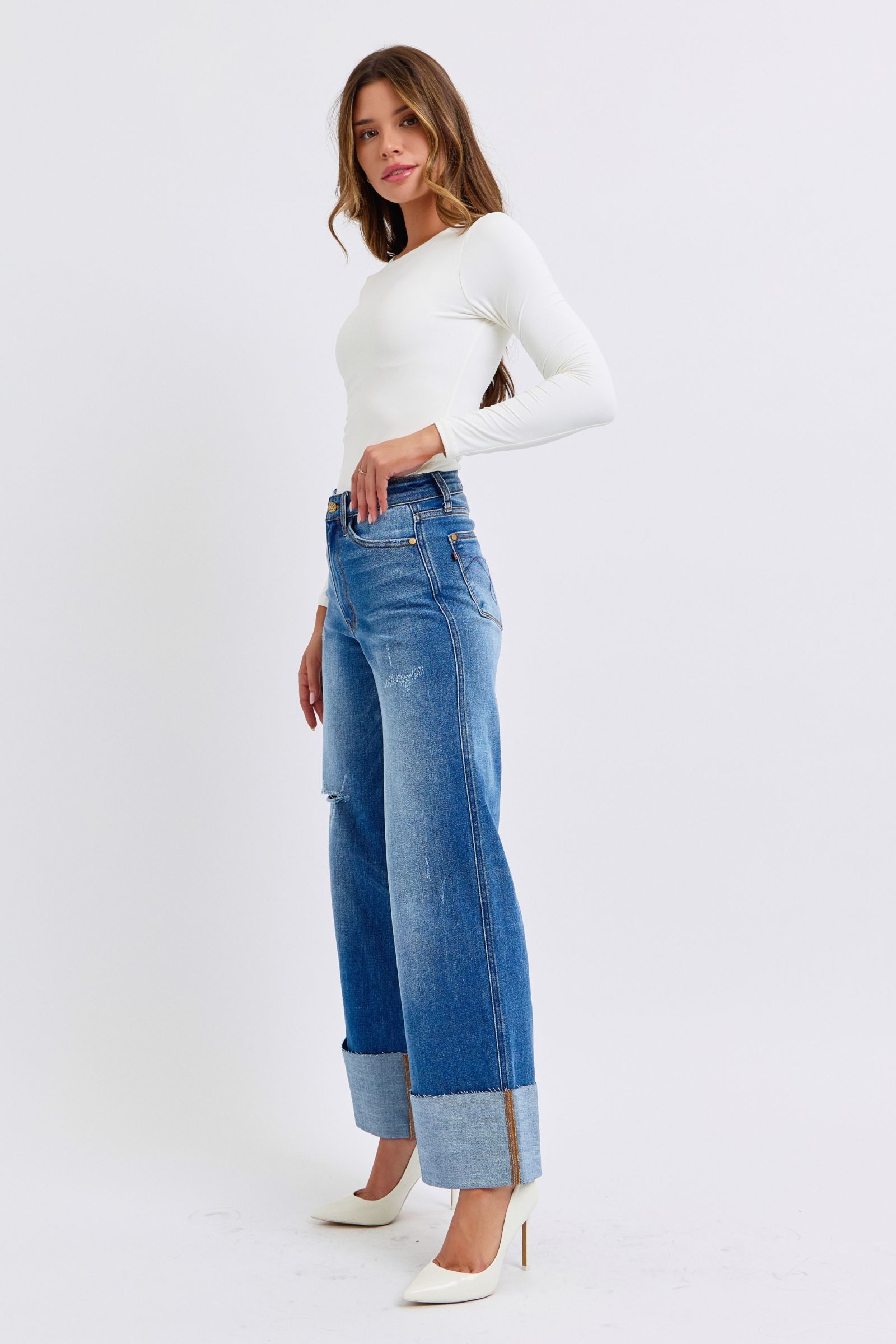 Jean large taille haute bleu vieilli Judy