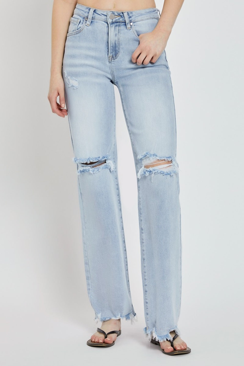 Jean large taille haute RISEN à effet usé