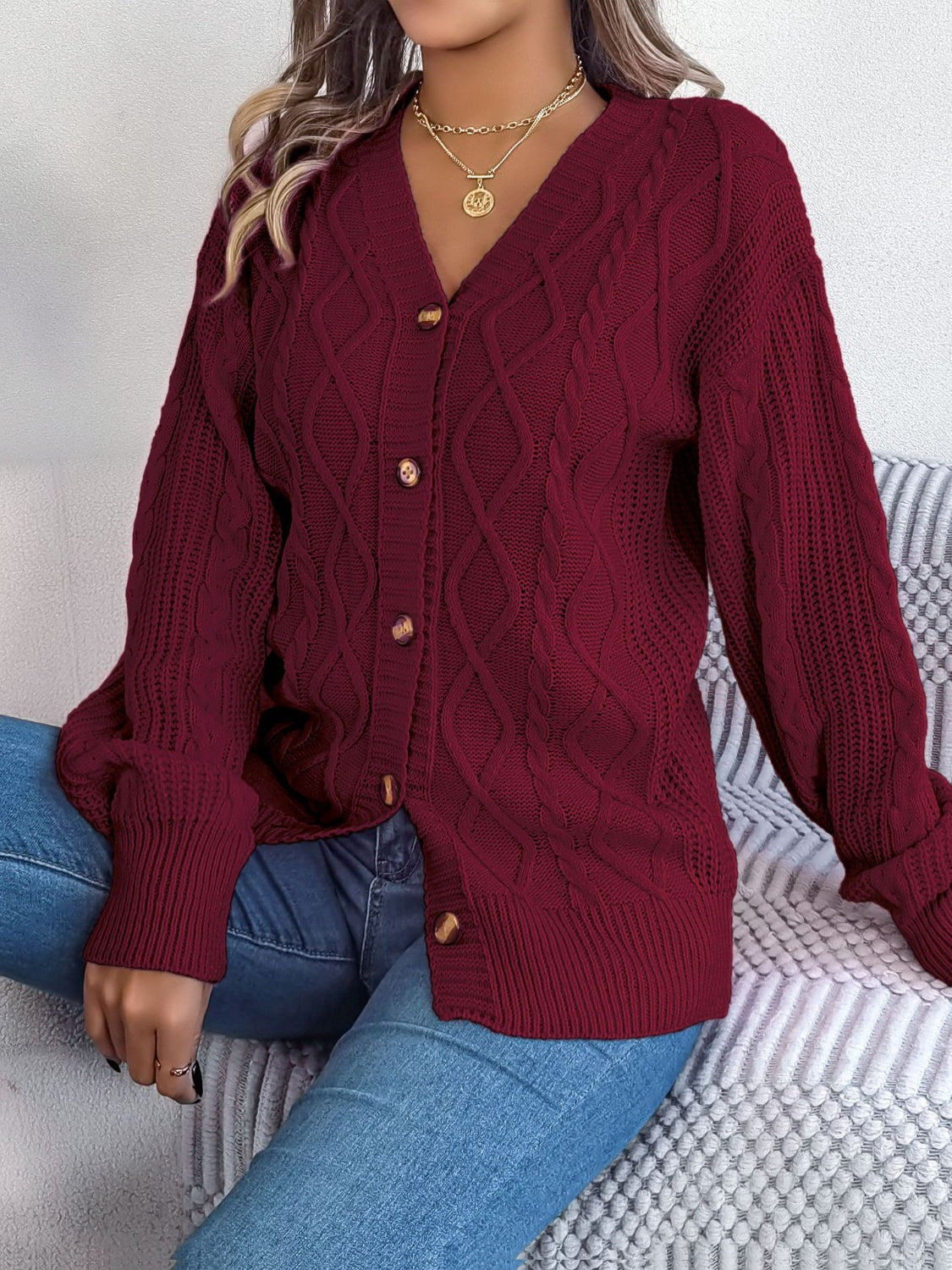 Cardigan à manches longues en maille torsadée