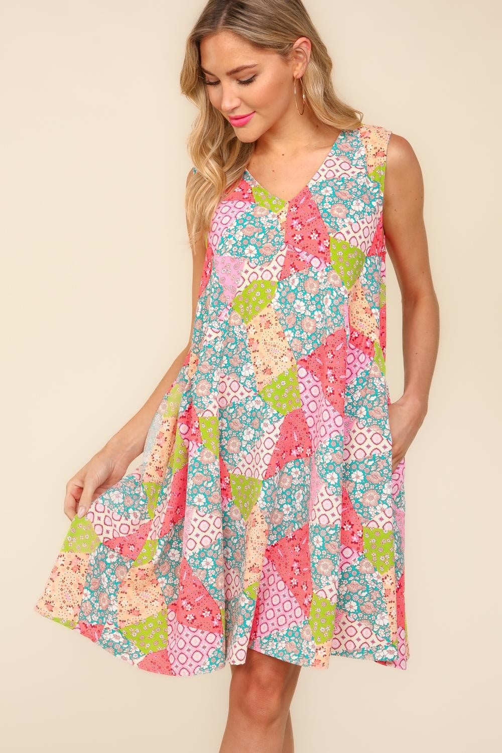 Robe babydoll Haptics grande taille en patchwork floral avec poches latérales