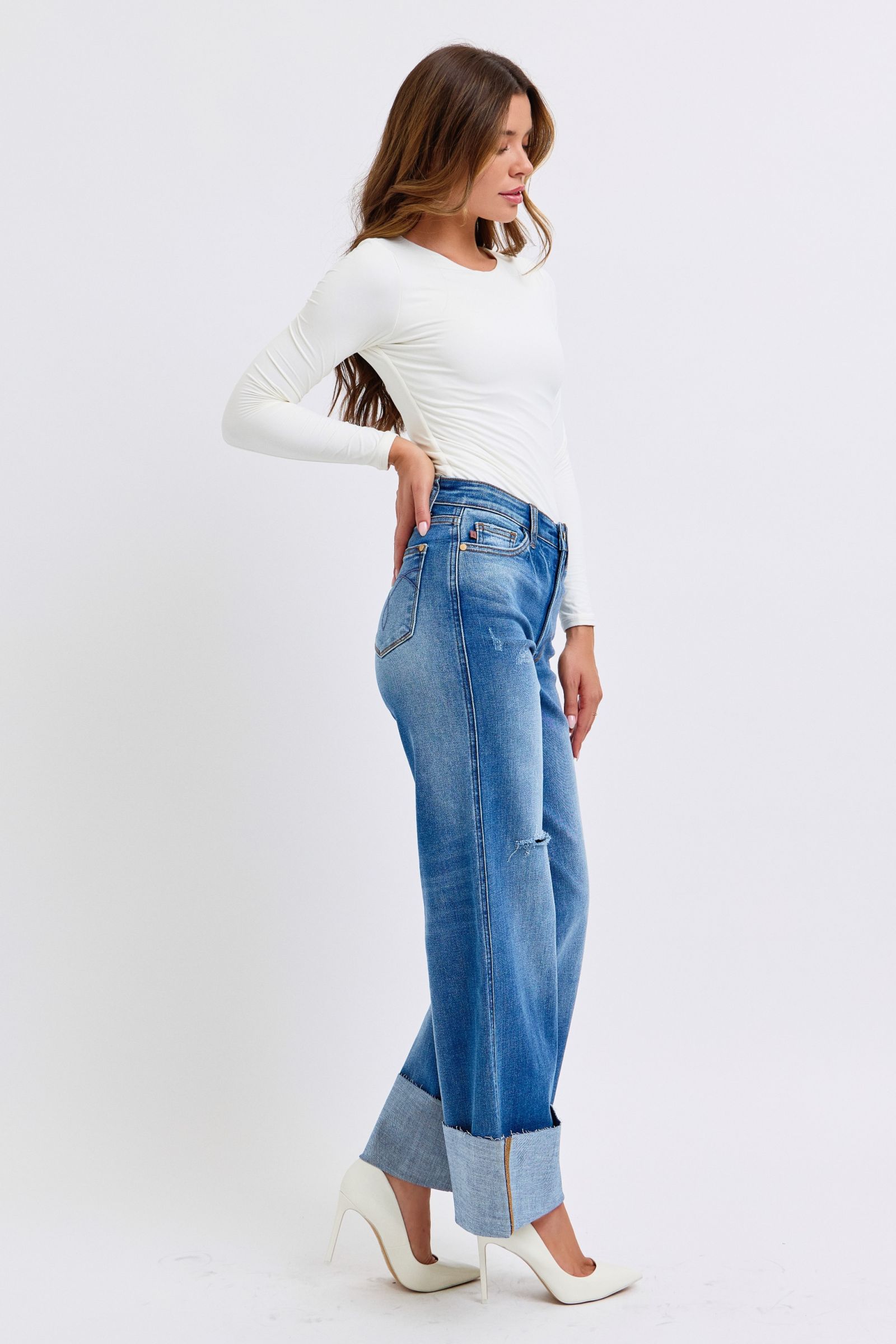 Jean large taille haute bleu vieilli Judy