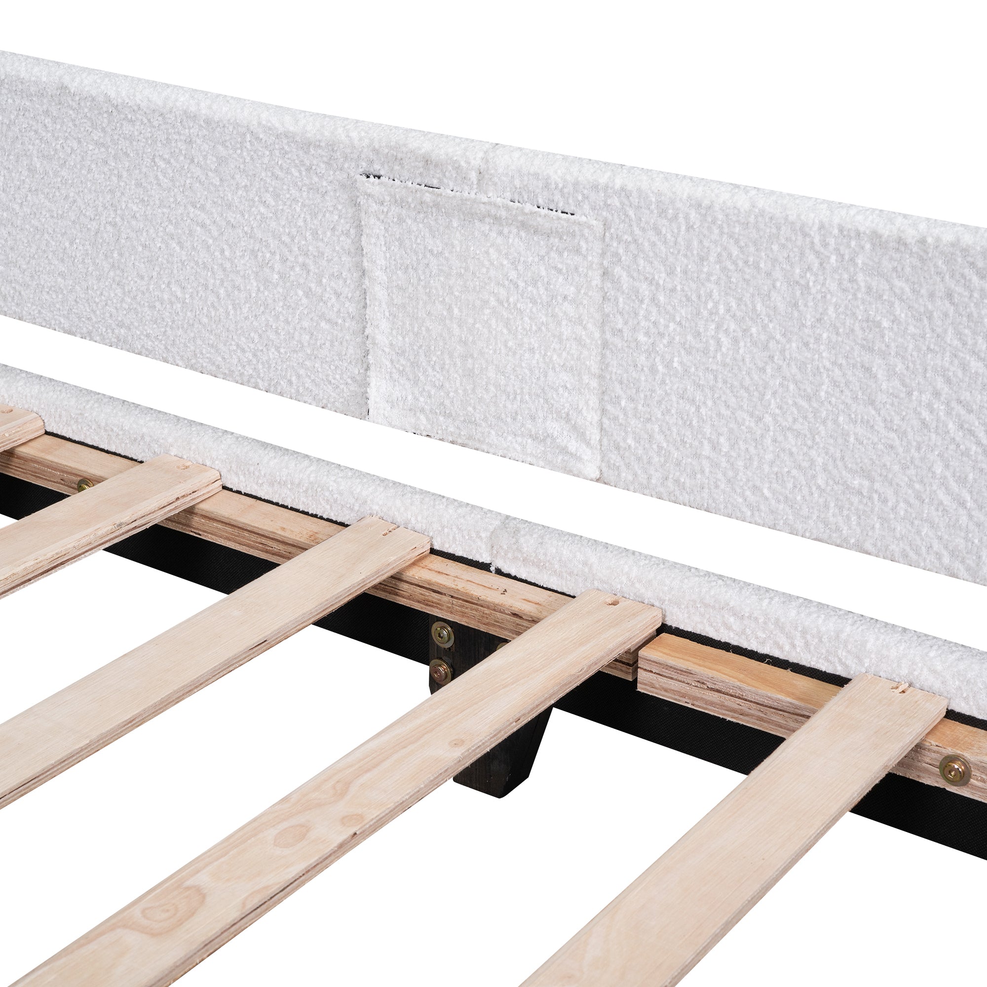 Teddy Fleece Twin Size Upholstered Daybed with Carton Ears Shaped Headboard White