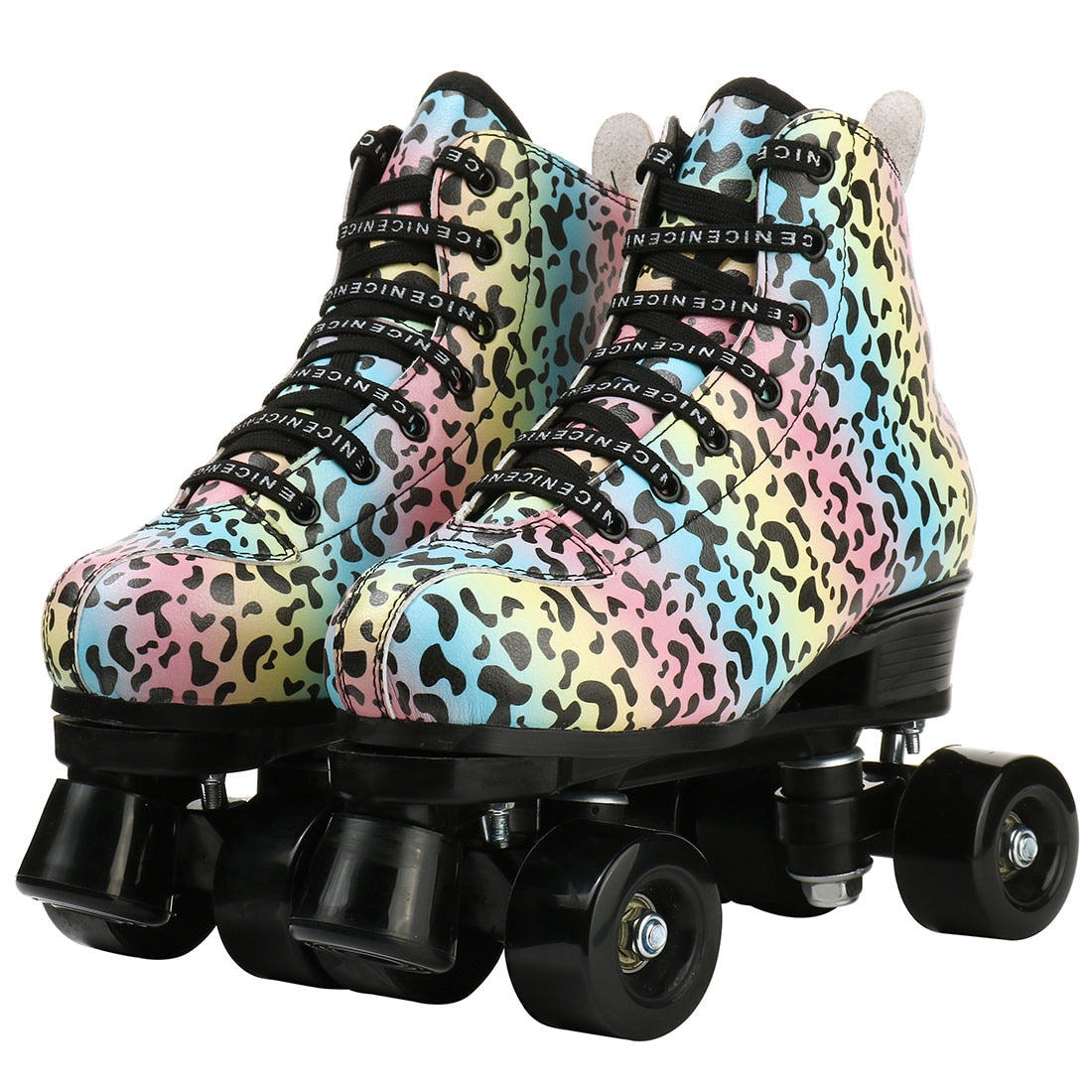 Outdoor Quad Roller Skate Sneaker Skating Blade Leopard Pattern Breathable Abec-7 4 Wheels Shoes