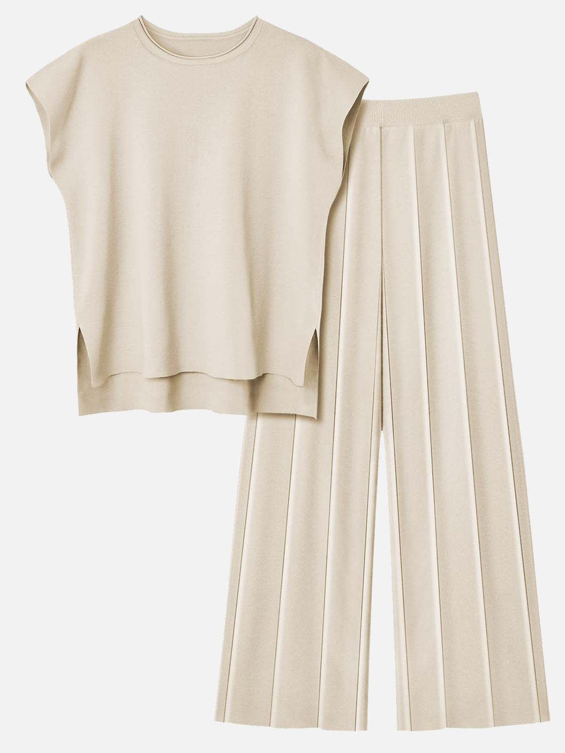 Ensemble en tricot haut à manches courtes et pantalon à col rond