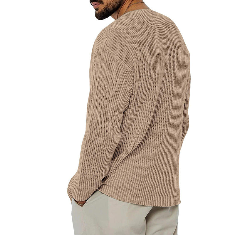 Pull col V à manches longues pour homme, couleur unie, style européen et américain, tricoté à la mode